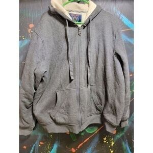 U.S Life Men's Gray Hooded Zip‎ Up Fleece Lined Insulated Sleeves SZ L #180